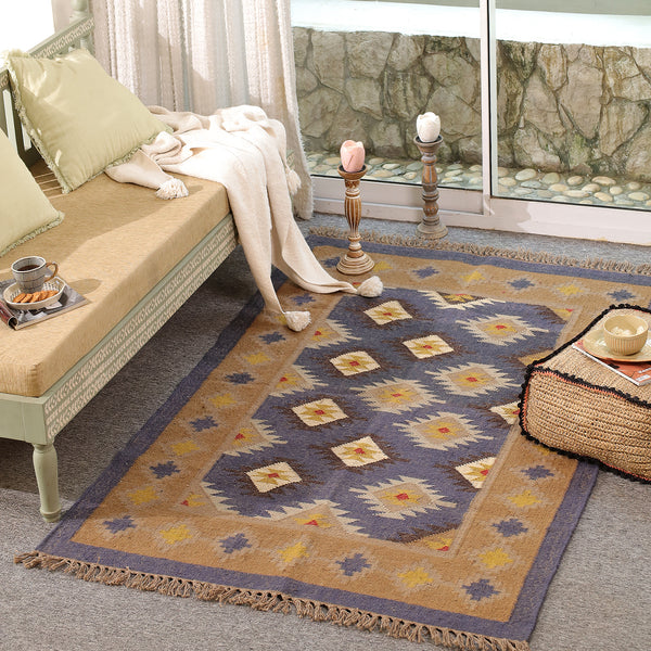 Handwoven Wool Kilim Area Rug | Handmade Southwestern Tribal Flatweave Rug | Boho Vintage Living Room Carpet