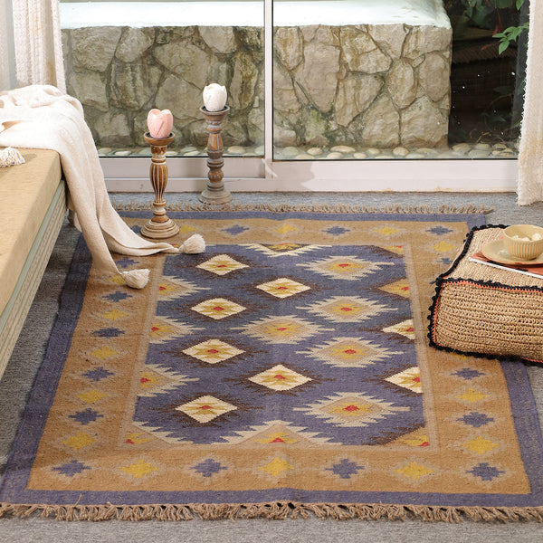 Handwoven Wool Kilim Area Rug | Handmade Southwestern Tribal Flatweave Rug | Boho Vintage Living Room Carpet