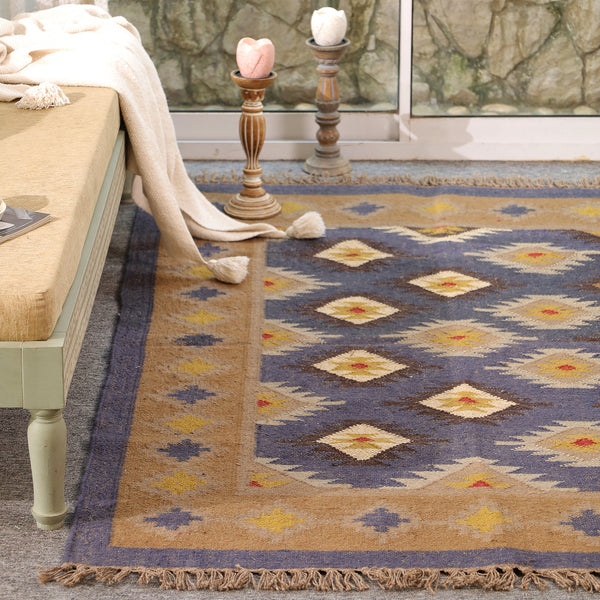 Handwoven Wool Kilim Area Rug | Handmade Southwestern Tribal Flatweave Rug | Boho Vintage Living Room Carpet