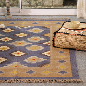 Handwoven Wool Kilim Area Rug | Handmade Southwestern Tribal Flatweave Rug | Boho Vintage Living Room Carpet