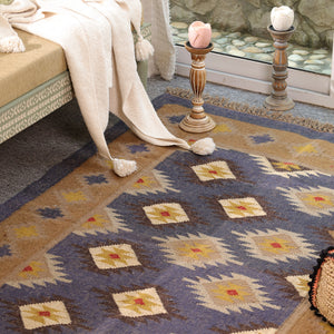 Handwoven Wool Kilim Area Rug | Handmade Southwestern Tribal Flatweave Rug | Boho Vintage Living Room Carpet