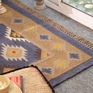 Handwoven Wool Kilim Area Rug | Handmade Southwestern Tribal Flatweave Rug | Boho Vintage Living Room Carpet