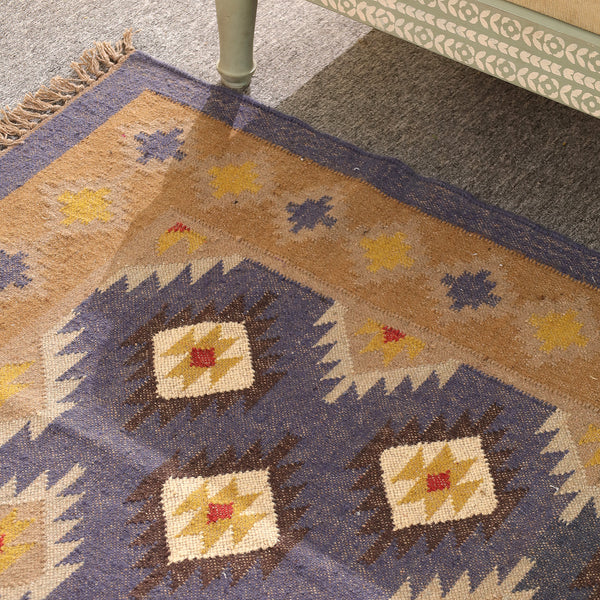Handwoven Wool Kilim Area Rug | Handmade Southwestern Tribal Flatweave Rug | Boho Vintage Living Room Carpet
