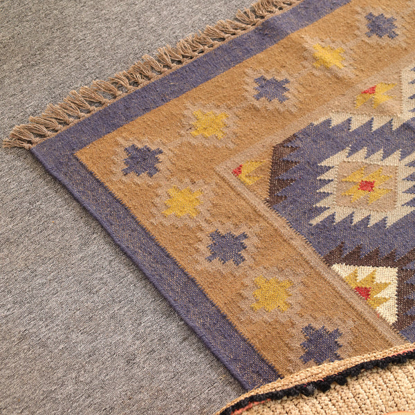 Handwoven Wool Kilim Area Rug | Handmade Southwestern Tribal Flatweave Rug | Boho Vintage Living Room Carpet