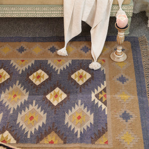 Handwoven Wool Kilim Area Rug | Handmade Southwestern Tribal Flatweave Rug | Boho Vintage Living Room Carpet