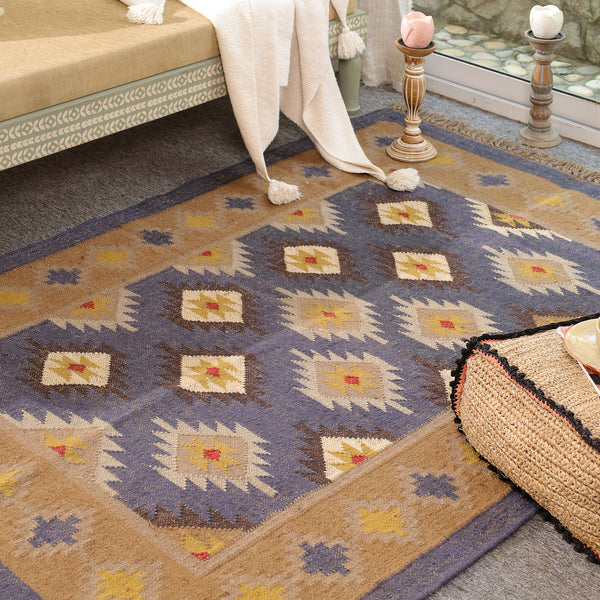 Handwoven Wool Kilim Area Rug | Handmade Southwestern Tribal Flatweave Rug | Boho Vintage Living Room Carpet