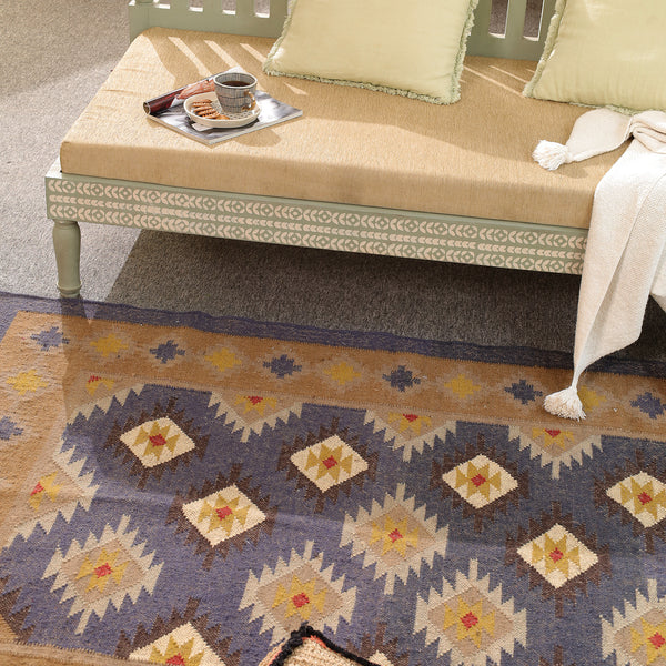 Handwoven Wool Kilim Area Rug | Handmade Southwestern Tribal Flatweave Rug | Boho Vintage Living Room Carpet