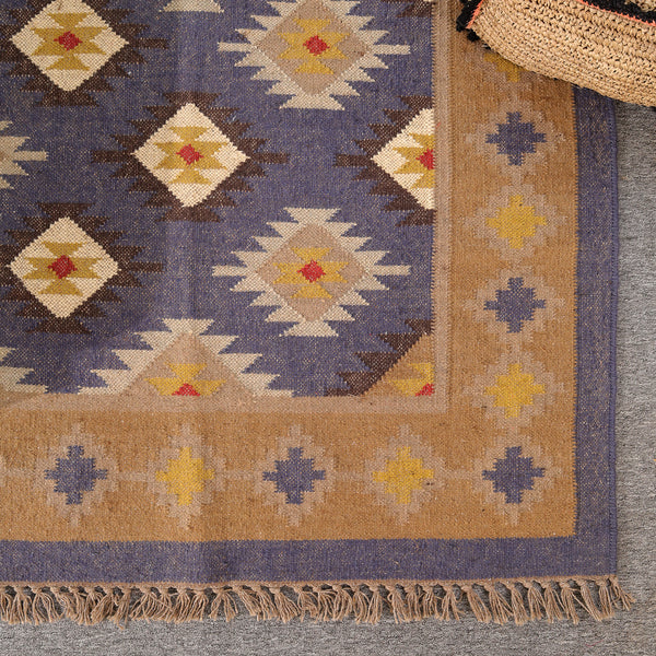 Handwoven Wool Kilim Area Rug | Handmade Southwestern Tribal Flatweave Rug | Boho Vintage Living Room Carpet