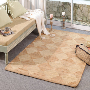 Handmade Geometric Wool & Jute Area Rug – Natural Beige Modern Handwoven Carpet for Living Room, Bedroom & Entryway