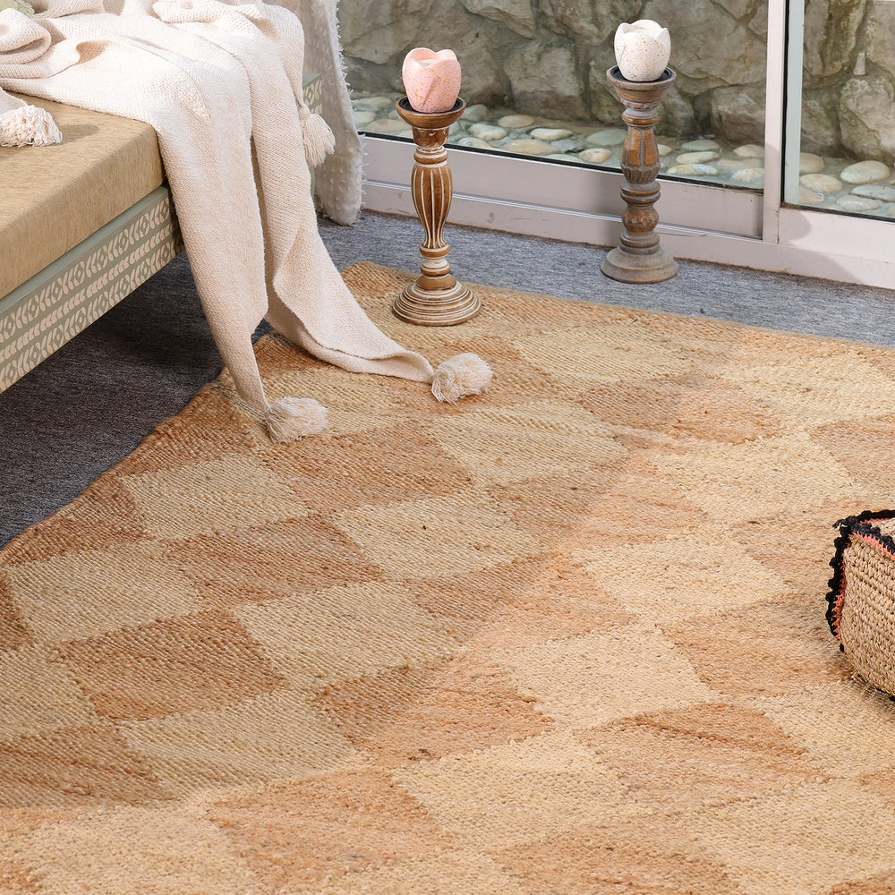 Handmade Geometric Hemp Jute Area Rug – Natural Beige Modern Handwoven Carpet for Living Room, Bedroom & Entryway