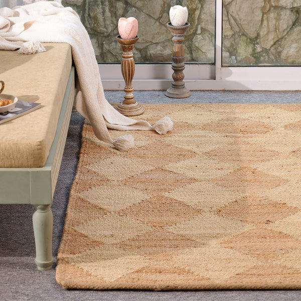 Handmade Geometric Wool & Jute Area Rug – Natural Beige Modern Handwoven Carpet for Living Room, Bedroom & Entryway