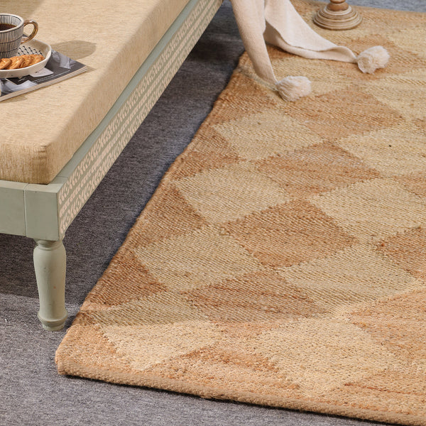 Handmade Geometric Wool & Jute Area Rug – Natural Beige Modern Handwoven Carpet for Living Room, Bedroom & Entryway