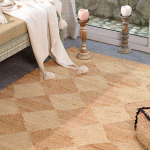 Handmade Geometric Wool & Jute Area Rug – Natural Beige Modern Handwoven Carpet for Living Room, Bedroom & Entryway