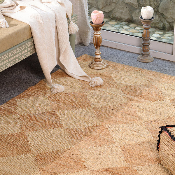 Handmade Geometric Wool & Jute Area Rug – Natural Beige Modern Handwoven Carpet for Living Room, Bedroom & Entryway