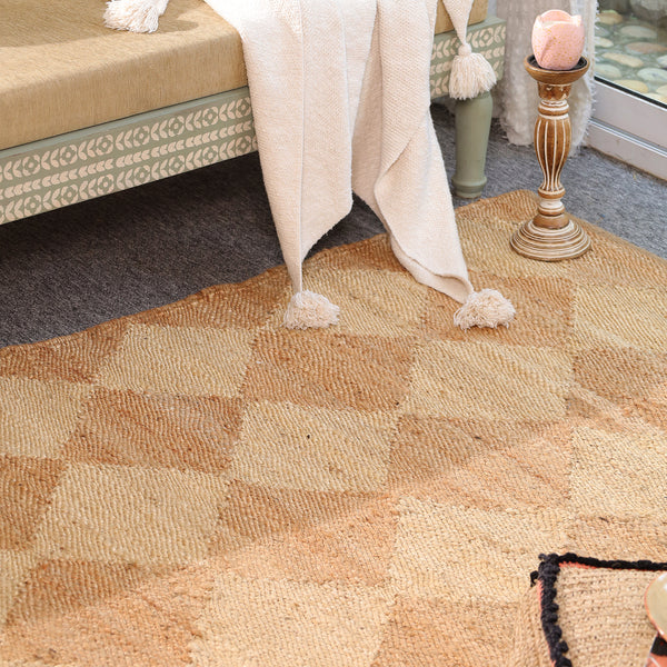 Handmade Geometric Wool & Jute Area Rug – Natural Beige Modern Handwoven Carpet for Living Room, Bedroom & Entryway
