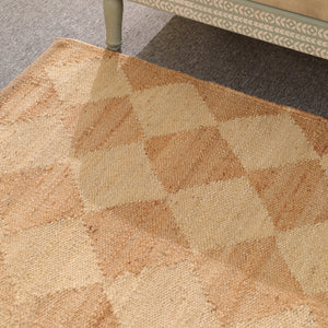 Handmade Geometric Wool & Jute Area Rug – Natural Beige Modern Handwoven Carpet for Living Room, Bedroom & Entryway