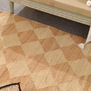 Handmade Geometric Wool & Jute Area Rug – Natural Beige Modern Handwoven Carpet for Living Room, Bedroom & Entryway