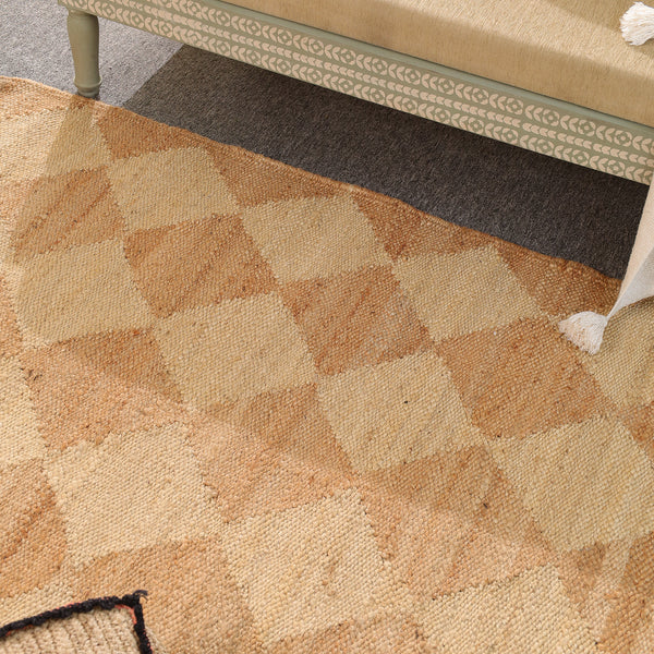 Handmade Geometric Wool & Jute Area Rug – Natural Beige Modern Handwoven Carpet for Living Room, Bedroom & Entryway