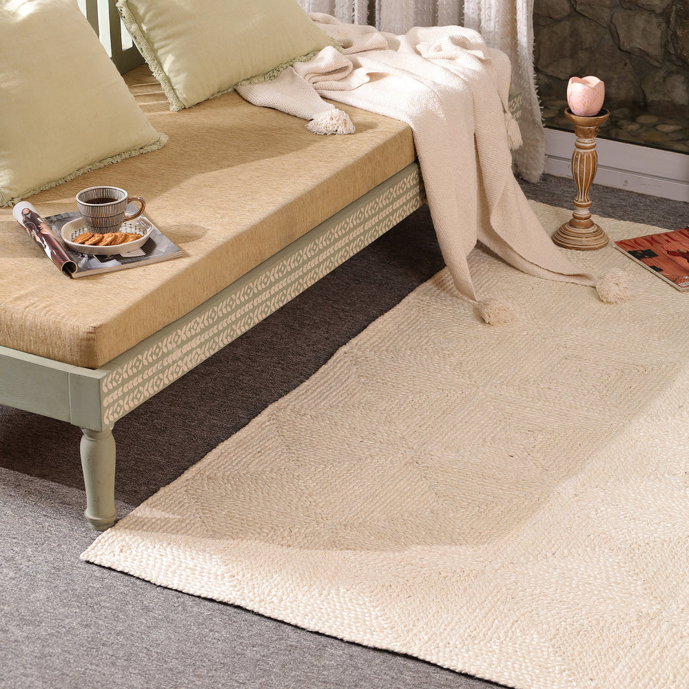 Handwoven Natural Ivory Wool & Jute Area Rug | Textured Modern Handmade Carpet | Eco-Friendly Living Room Rug