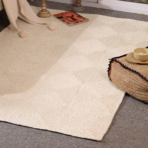 Handwoven Natural Ivory Wool & Jute Area Rug | Textured Modern Handmade Carpet | Eco-Friendly Living Room Rug