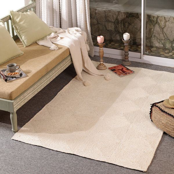 Handwoven Natural Ivory Wool & Jute Area Rug | Textured Modern Handmade Carpet | Eco-Friendly Living Room Rug