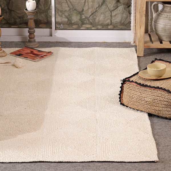 Handwoven Natural Ivory Wool & Jute Area Rug | Textured Modern Handmade Carpet | Eco-Friendly Living Room Rug