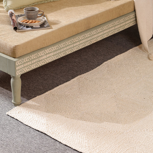 Handwoven Natural Ivory Wool & Jute Area Rug | Textured Modern Handmade Carpet | Eco-Friendly Living Room Rug