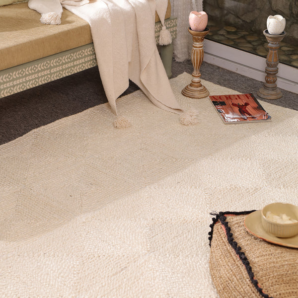 Handwoven Natural Ivory Wool & Jute Area Rug | Textured Modern Handmade Carpet | Eco-Friendly Living Room Rug