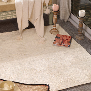 Handwoven Natural Ivory Wool & Jute Area Rug | Textured Modern Handmade Carpet | Eco-Friendly Living Room Rug