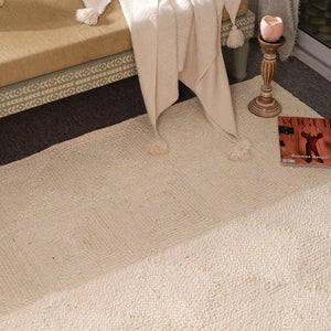 Handwoven Natural Ivory Wool & Jute Area Rug | Textured Modern Handmade Carpet | Eco-Friendly Living Room Rug