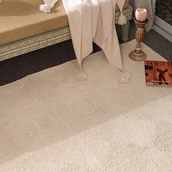 Handwoven Natural Ivory Wool & Jute Area Rug | Textured Modern Handmade Carpet | Eco-Friendly Living Room Rug