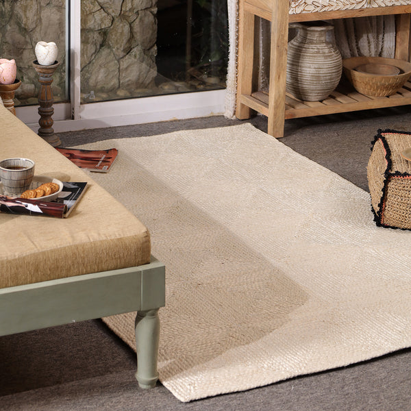 Handwoven Natural Ivory Wool & Jute Area Rug | Textured Modern Handmade Carpet | Eco-Friendly Living Room Rug