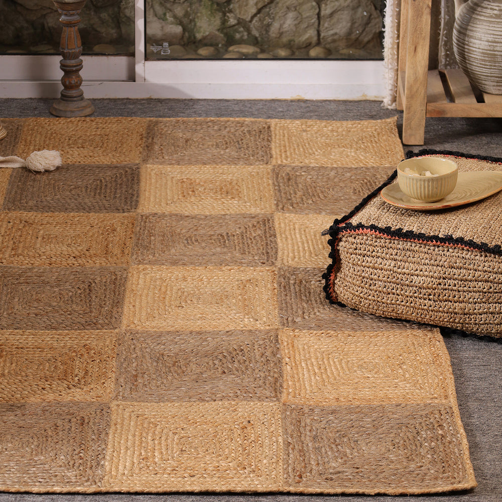 Handwoven Natural Jute Diamond Area Rug | Eco-Friendly Handmade Geometric Rug | Modern Living Room Carpet