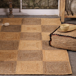 Handwoven Natural Jute Diamond Area Rug | Eco-Friendly Handmade Geometric Rug | Modern Living Room Carpet