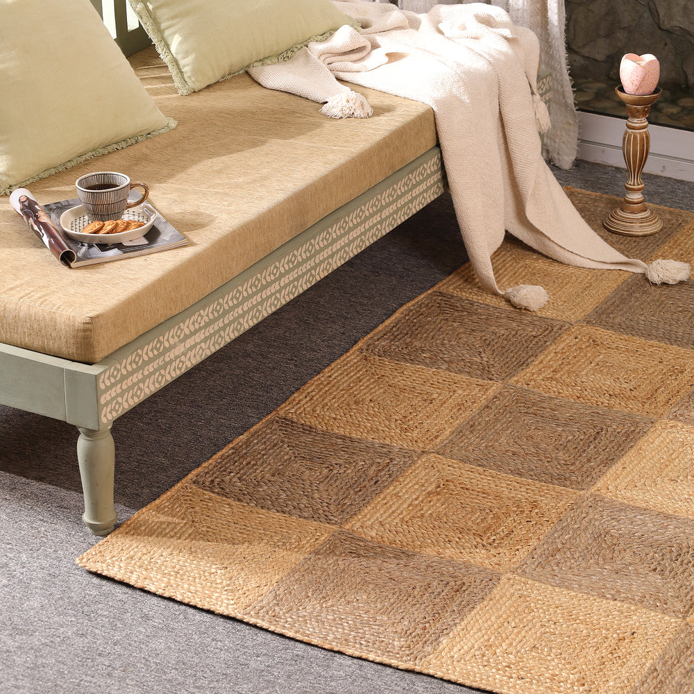 Handwoven Natural Jute Diamond Area Rug | Eco-Friendly Handmade Geometric Rug | Modern Living Room Carpet