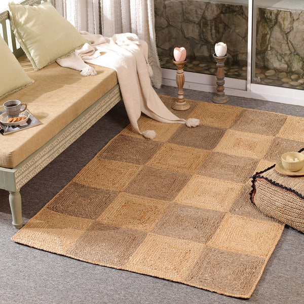 Handwoven Natural Jute Diamond Area Rug | Eco-Friendly Handmade Geometric Rug | Modern Living Room Carpet