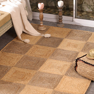 Handwoven Natural Jute Diamond Area Rug | Eco-Friendly Handmade Geometric Rug | Modern Living Room Carpet