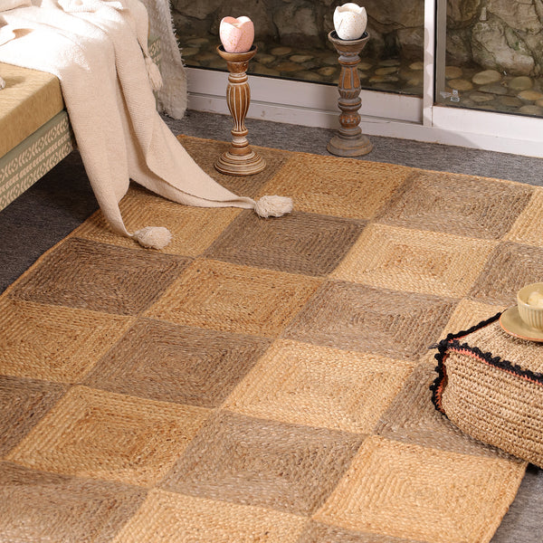 Handwoven Natural Jute Diamond Area Rug | Eco-Friendly Handmade Geometric Rug | Modern Living Room Carpet