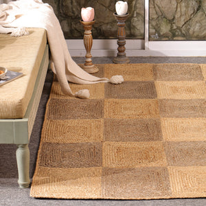 Handwoven Natural Jute Diamond Area Rug | Eco-Friendly Handmade Geometric Rug | Modern Living Room Carpet