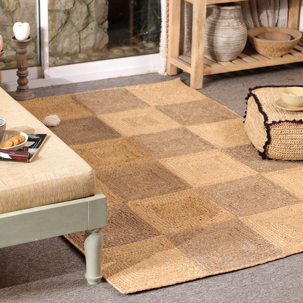 Handwoven Natural Jute Diamond Area Rug | Eco-Friendly Handmade Geometric Rug | Modern Living Room Carpet