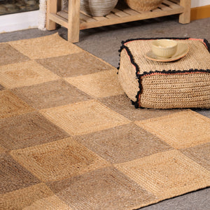 Handwoven Natural Jute Diamond Area Rug | Eco-Friendly Handmade Geometric Rug | Modern Living Room Carpet