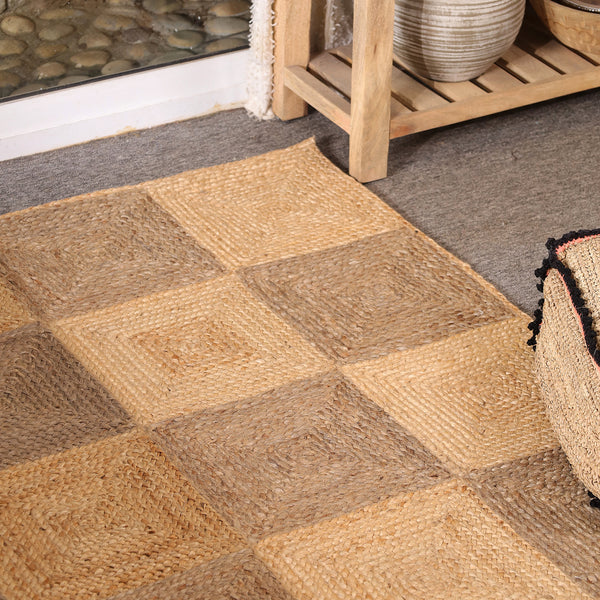 Handwoven Natural Jute Diamond Area Rug | Eco-Friendly Handmade Geometric Rug | Modern Living Room Carpet