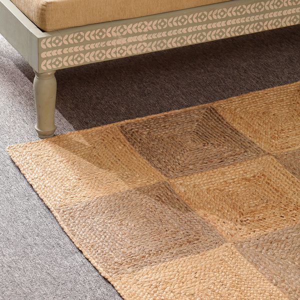 Handwoven Natural Jute Diamond Area Rug | Eco-Friendly Handmade Geometric Rug | Modern Living Room Carpet