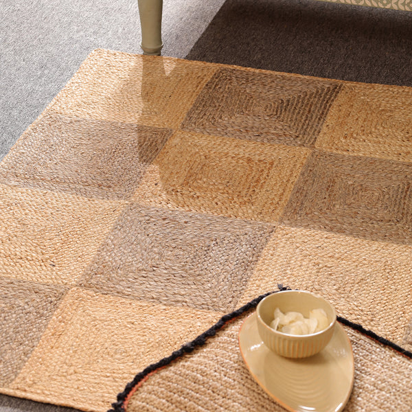 Handwoven Natural Jute Diamond Area Rug | Eco-Friendly Handmade Geometric Rug | Modern Living Room Carpet