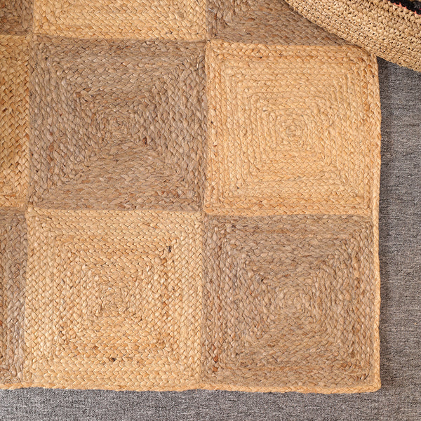 Handwoven Natural Jute Diamond Area Rug | Eco-Friendly Handmade Geometric Rug | Modern Living Room Carpet