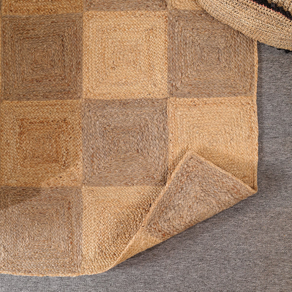 Handwoven Natural Jute Diamond Area Rug | Eco-Friendly Handmade Geometric Rug | Modern Living Room Carpet