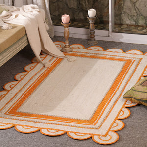 Handwoven Scalloped Natural Jute Rug with Border for Living Room
