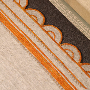 Handwoven Ivory & Orange Border Jute Rug | Scalloped Edge Handmade Area Rug | Boho Modern Carpet