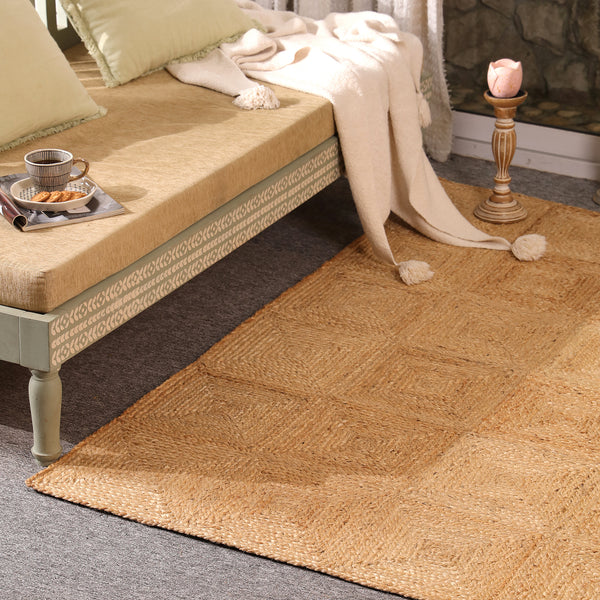 Handwoven Natural Jute Area Rug | Textured Geometric Handmade Rug | Eco-Friendly Modern Living Room Carpet