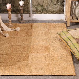 Handwoven Natural Jute Area Rug | Textured Geometric Handmade Rug | Eco-Friendly Modern Living Room Carpet